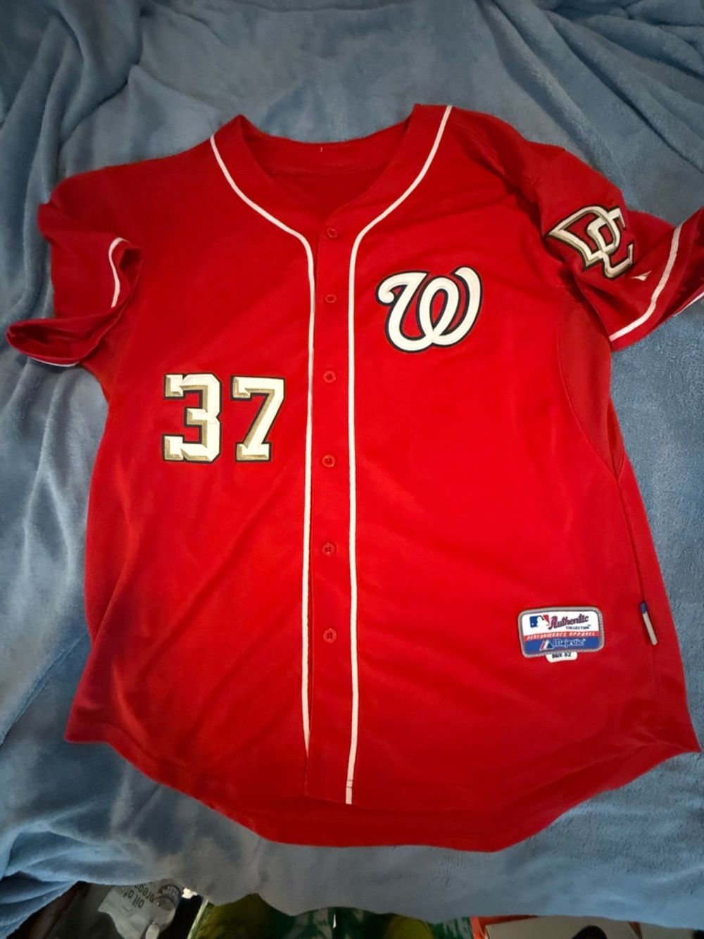 Majestic Washington Nationals Red Baseball Jersey #37 Strasburg size 52